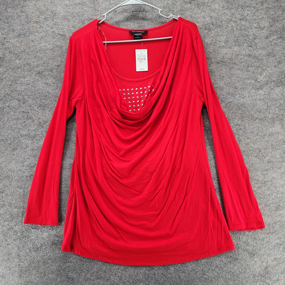 Ashley Stewart Shirt Womens 12 Long Sleeve Red USA